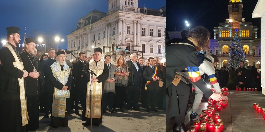 (FOTO) 30 DE ANI DE LIBERTATE. Procesiune cu candele și Slujbă de pomenire la Monumentul Eroilor Revoluției din Decembrie 1989