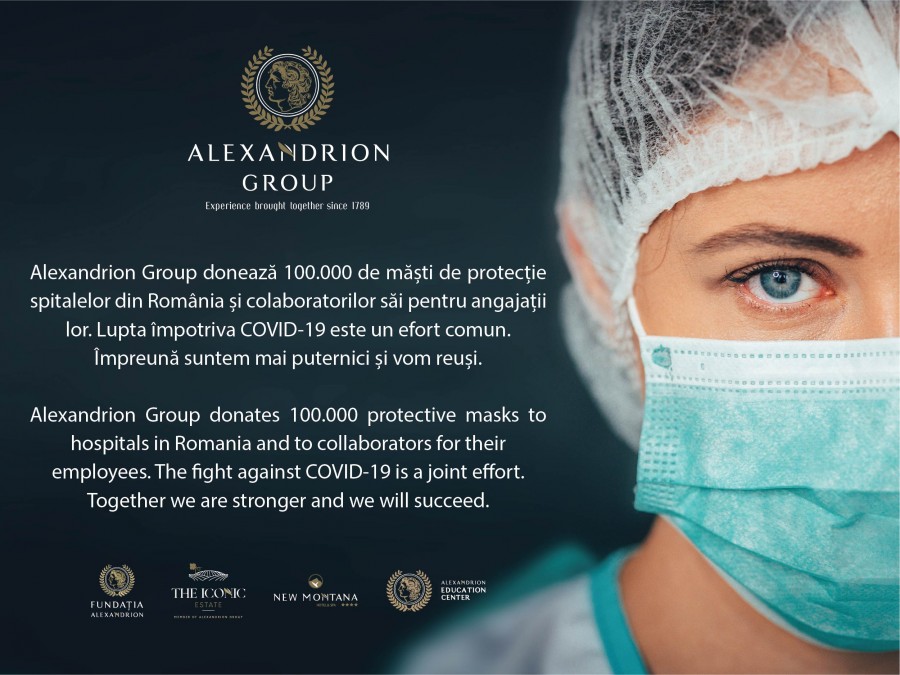 Alexandrion Group susține lupta națională împotriva COVID-19, donând 100.000 de măști medicale de protecție spitalelor din România şi colaboratorilor companiei, pentru protectia angajaţilor si familiilor acestora