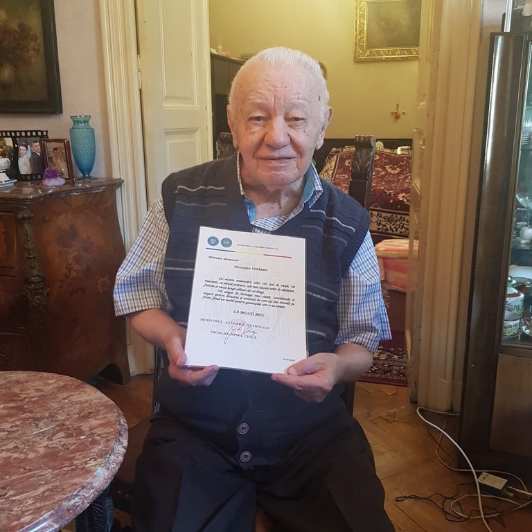 Veteranul de război Gheorghe Țigăeru, sărbătorit la împlinirea vârstei de 101 ani