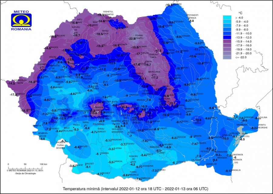 Chişineu-Criş, pe harta celor mai scăzute temperaturi din ţară