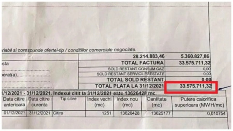 O pensionară din Vaslui a primit o factură la gaze de peste 6 milioane de euro! A semnalat greşeala, dar a primit tot o factură umflată