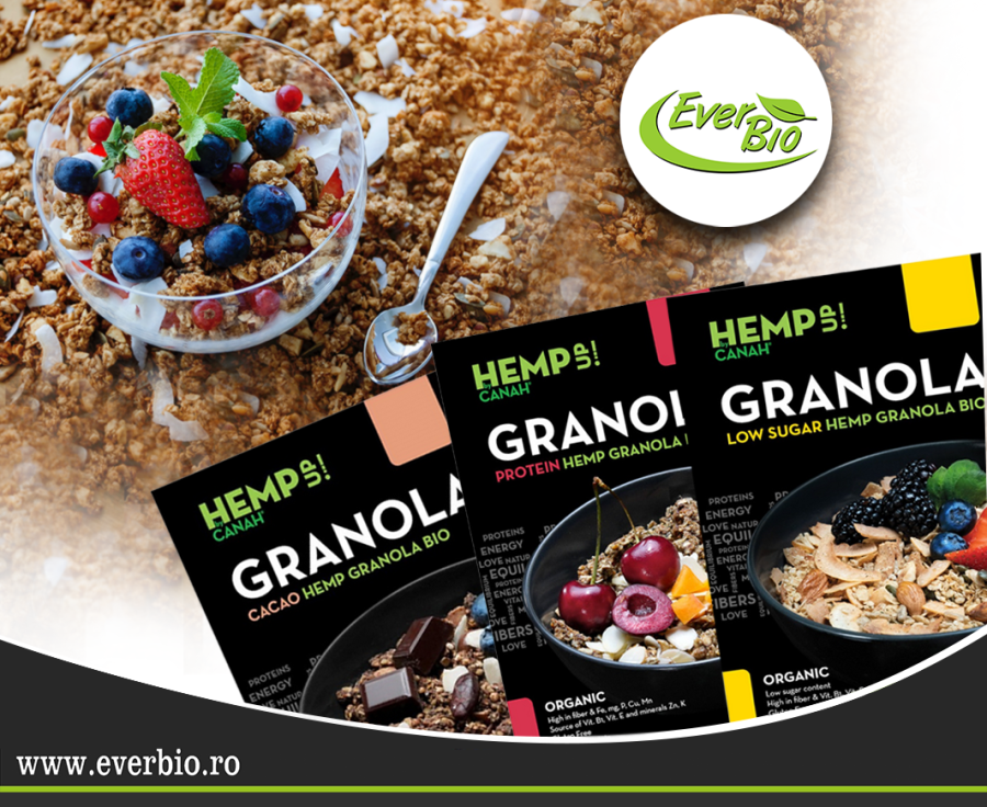 CANAH BIO GRANOLA MIX DE CEREALE ȘI SEMINȚE DE CANEPÂ, ÎMBOGAȚIT CU INGREDIENTE NATURALE - PENTRU UN MIC DEJUN ECHILIBRAT