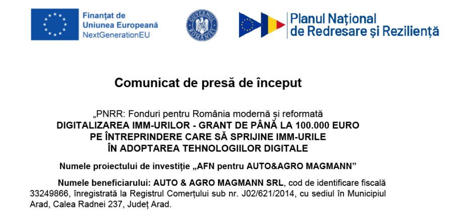 AFN pentru AUTO&AGRO MAGMANN