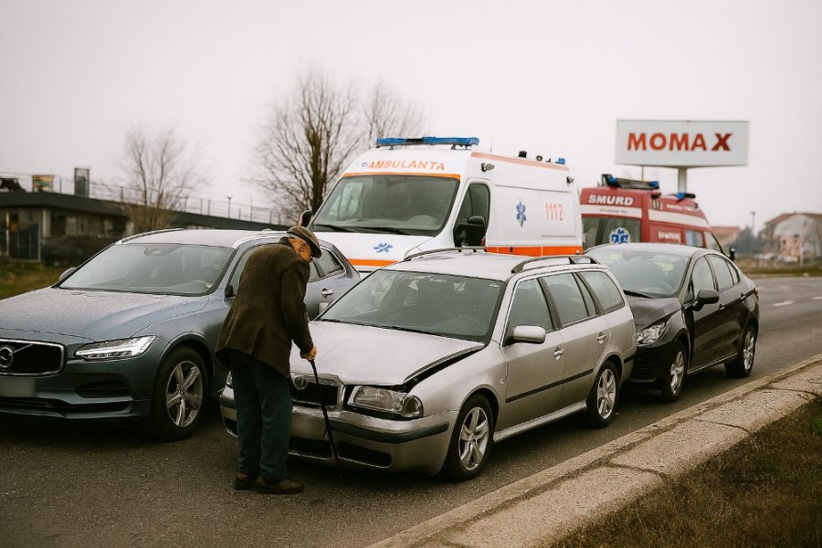Tamponare în lanț pe Calea Zimandului, soldată cu doi răniți; intervin Ambulanța și SMURD-ul