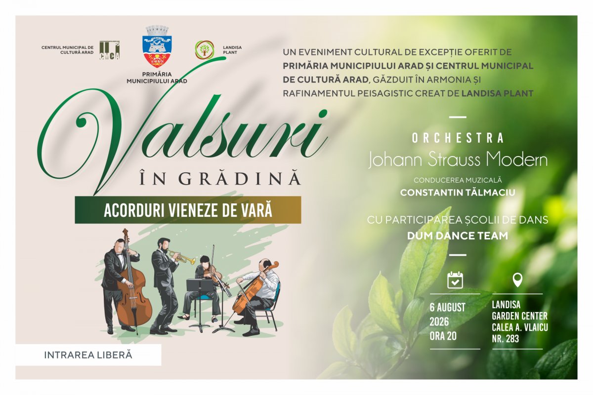 Magia Vienei în mijlocul naturii: „Valsuri în grădină”, un eveniment cultural de excepție oferit de Primăria Arad