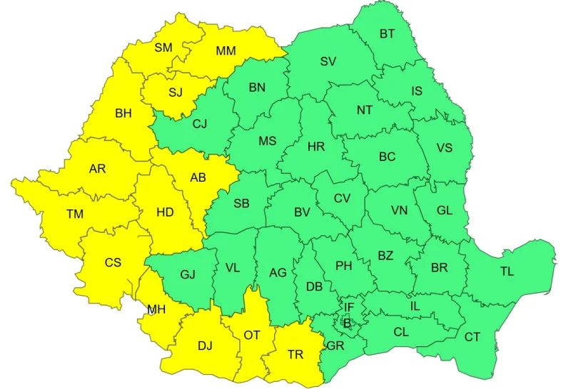 ANM anunță cod galben de caniculă în vestul țării, 37 de grade