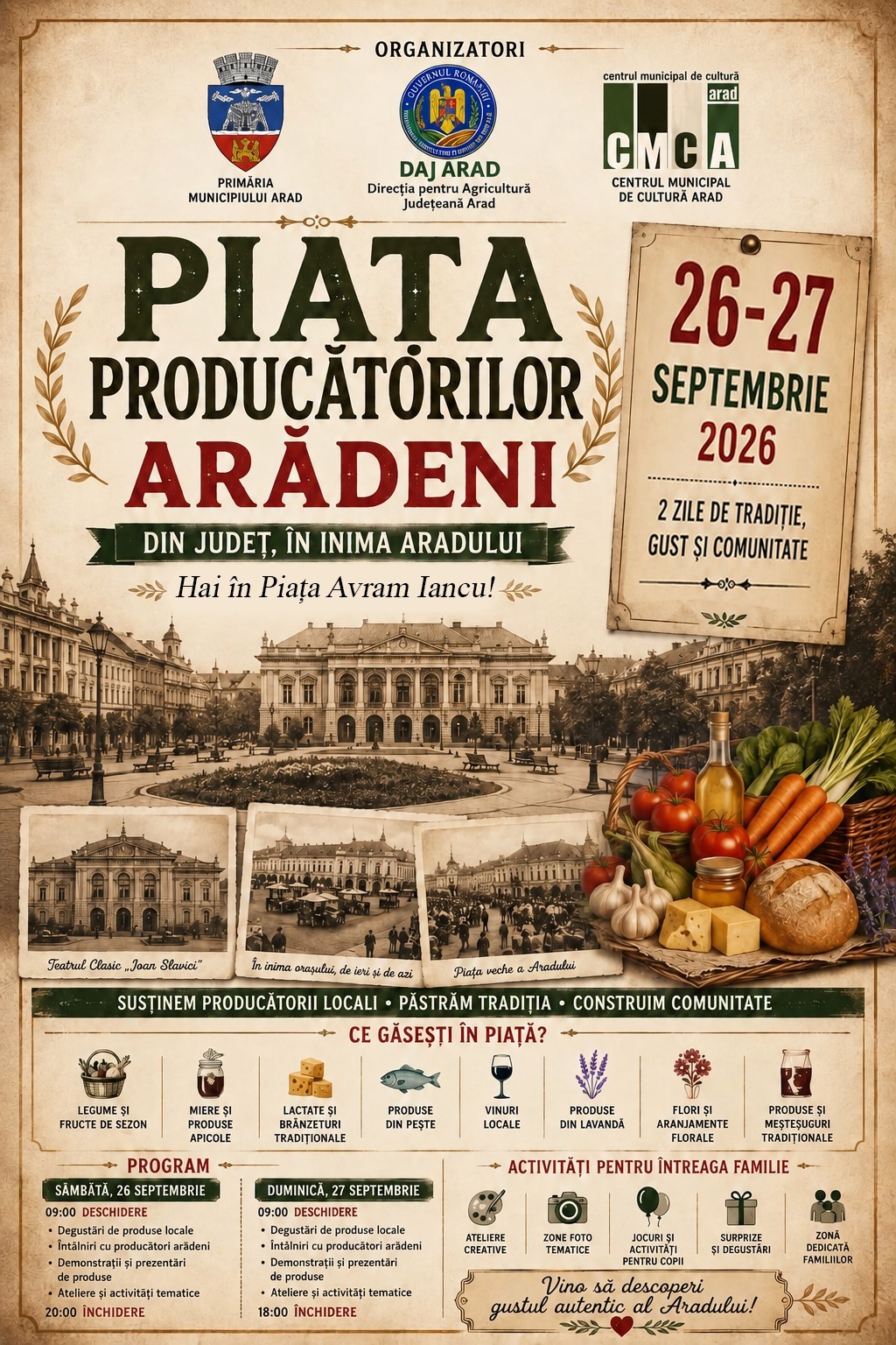 Piața Producătorilor Arădeni, în acest weekend, în Piața Avram Iancu
